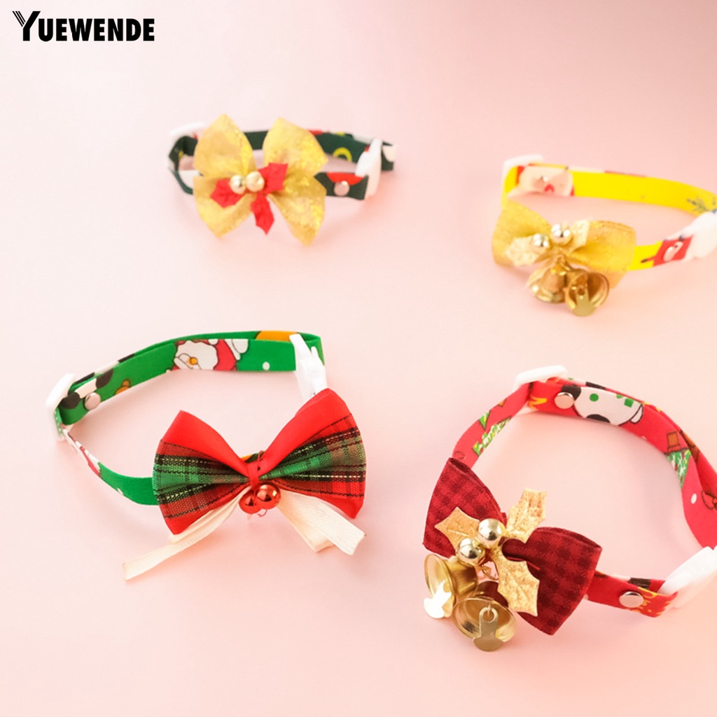 Vòng Cổ Giáng Sinh Chống Cắn Không Dính Có Thể Điều Chỉnh Gắn Chuông Và Nơ Cho Thú Cưng YR.T