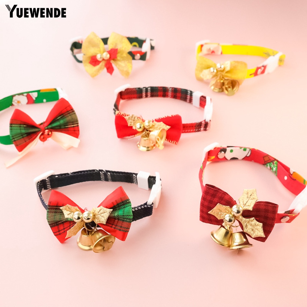 Vòng Cổ Giáng Sinh Chống Cắn Không Dính Có Thể Điều Chỉnh Gắn Chuông Và Nơ Cho Thú Cưng YR.T