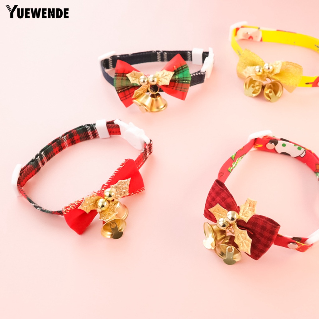 Vòng Cổ Giáng Sinh Chống Cắn Không Dính Có Thể Điều Chỉnh Gắn Chuông Và Nơ Cho Thú Cưng YR.T