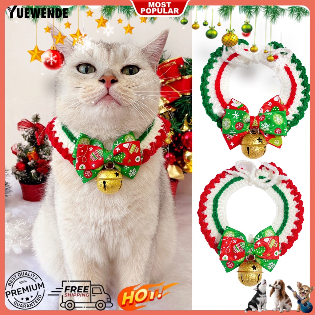 Yr.t Vòng Cổ Polyester Co Giãn Không Gây Kích Ứng Có Thể Điều Chỉnh Họa Tiết Thắt Nơ Trang Trí Giáng Sinh Dành Cho Thú Cưng