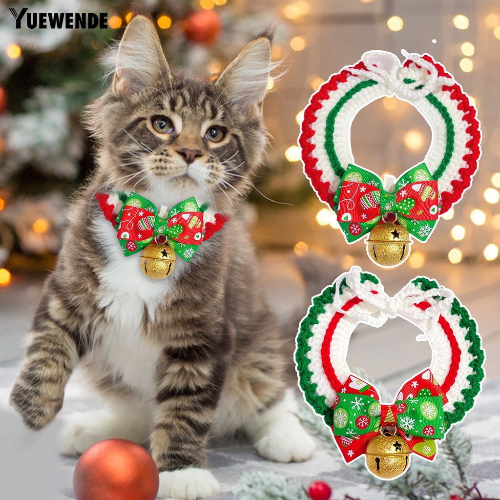 Yr.t Vòng Cổ Polyester Co Giãn Không Gây Kích Ứng Có Thể Điều Chỉnh Họa Tiết Thắt Nơ Trang Trí Giáng Sinh Dành Cho Thú Cưng