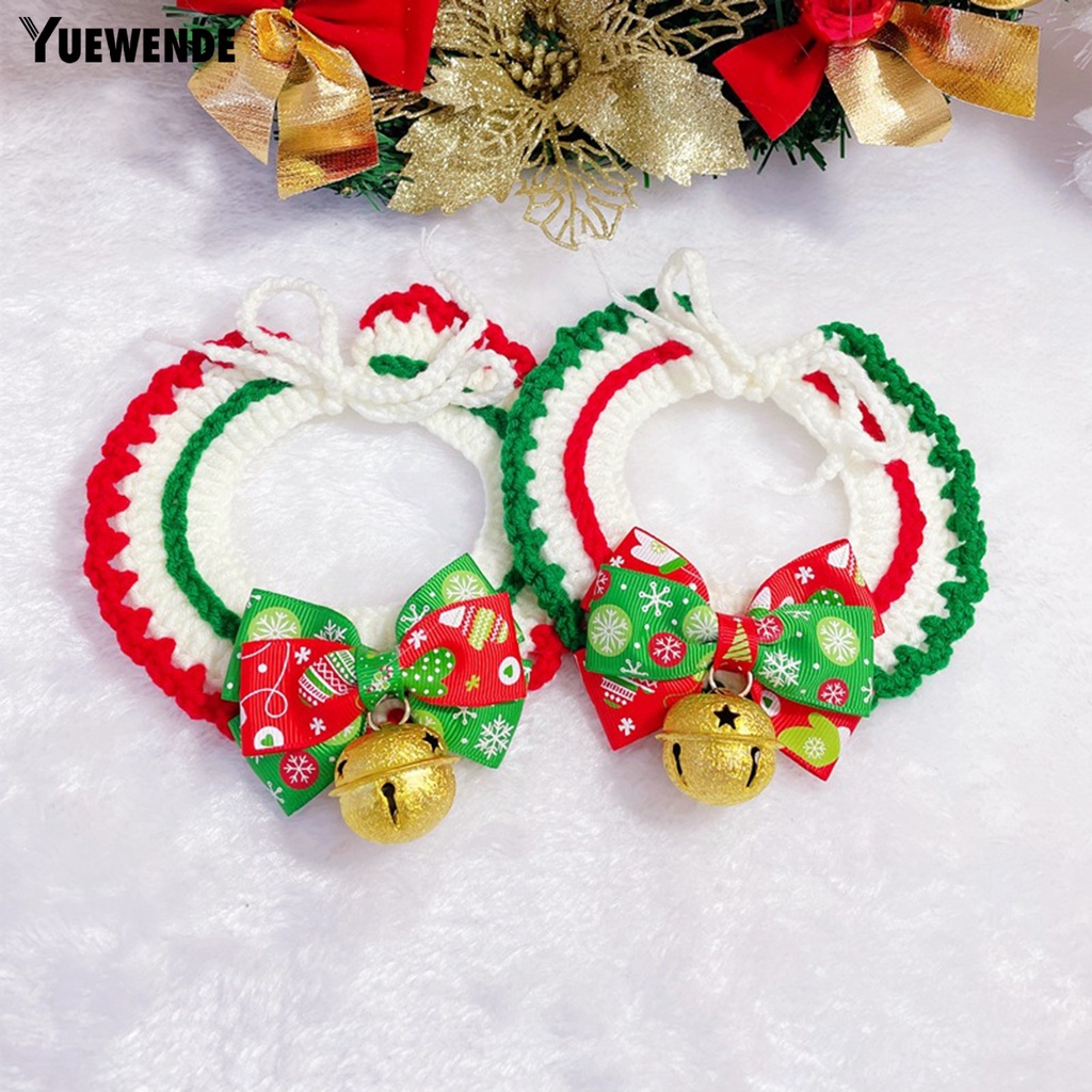 Yr.t Vòng Cổ Polyester Co Giãn Không Gây Kích Ứng Có Thể Điều Chỉnh Họa Tiết Thắt Nơ Trang Trí Giáng Sinh Dành Cho Thú Cưng
