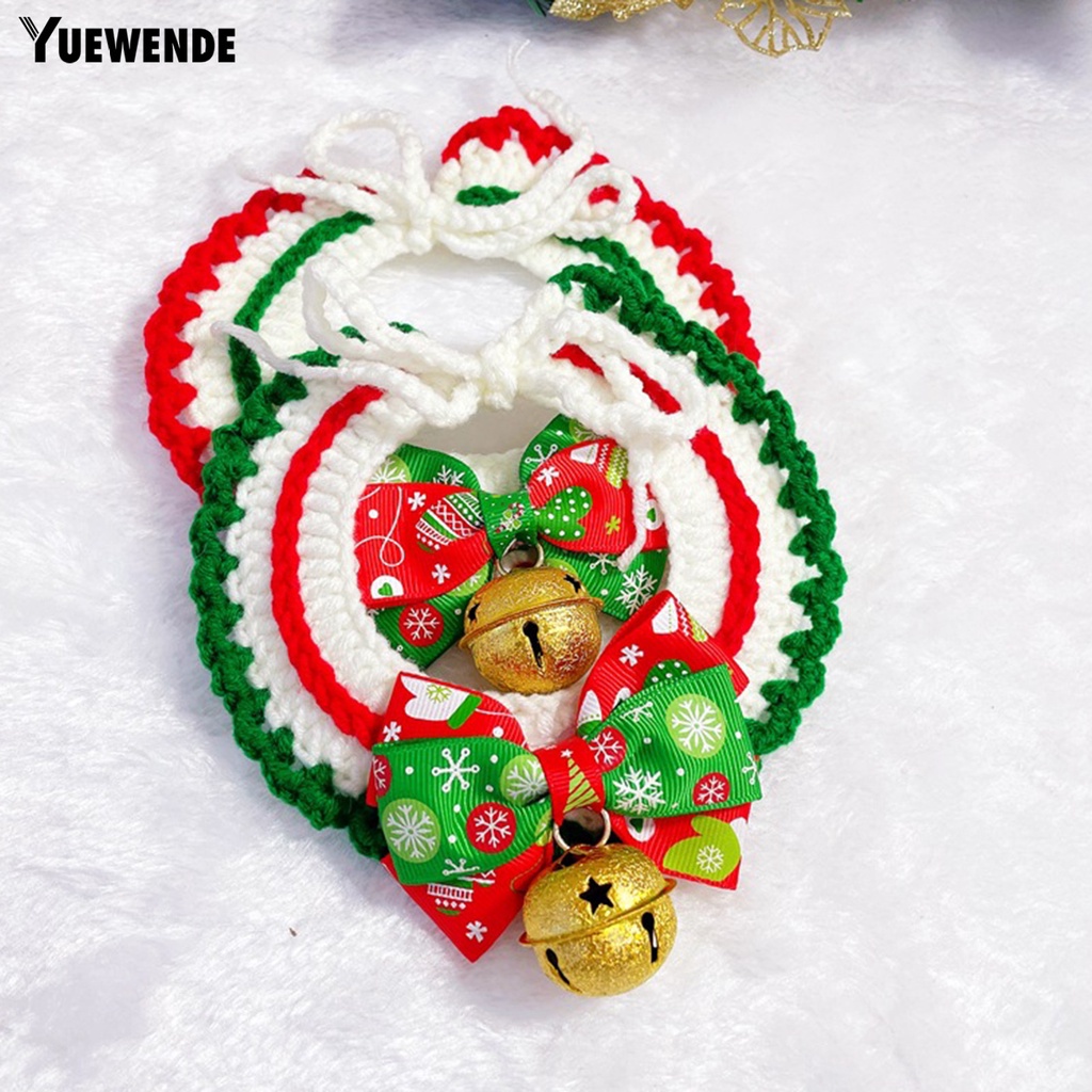 Yr.t Vòng Cổ Polyester Co Giãn Không Gây Kích Ứng Có Thể Điều Chỉnh Họa Tiết Thắt Nơ Trang Trí Giáng Sinh Dành Cho Thú Cưng