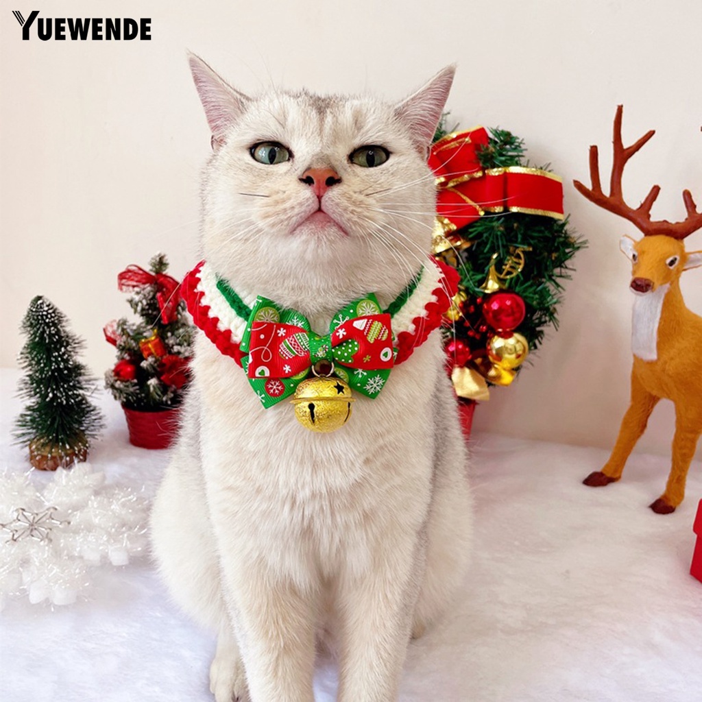 Yr.t Vòng Cổ Polyester Co Giãn Không Gây Kích Ứng Có Thể Điều Chỉnh Họa Tiết Thắt Nơ Trang Trí Giáng Sinh Dành Cho Thú Cưng