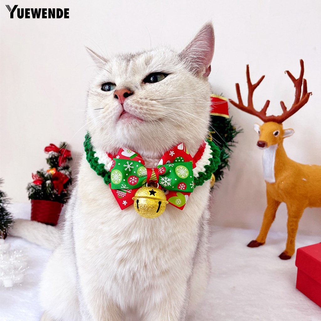 Yr.t Vòng Cổ Polyester Co Giãn Không Gây Kích Ứng Có Thể Điều Chỉnh Họa Tiết Thắt Nơ Trang Trí Giáng Sinh Dành Cho Thú Cưng