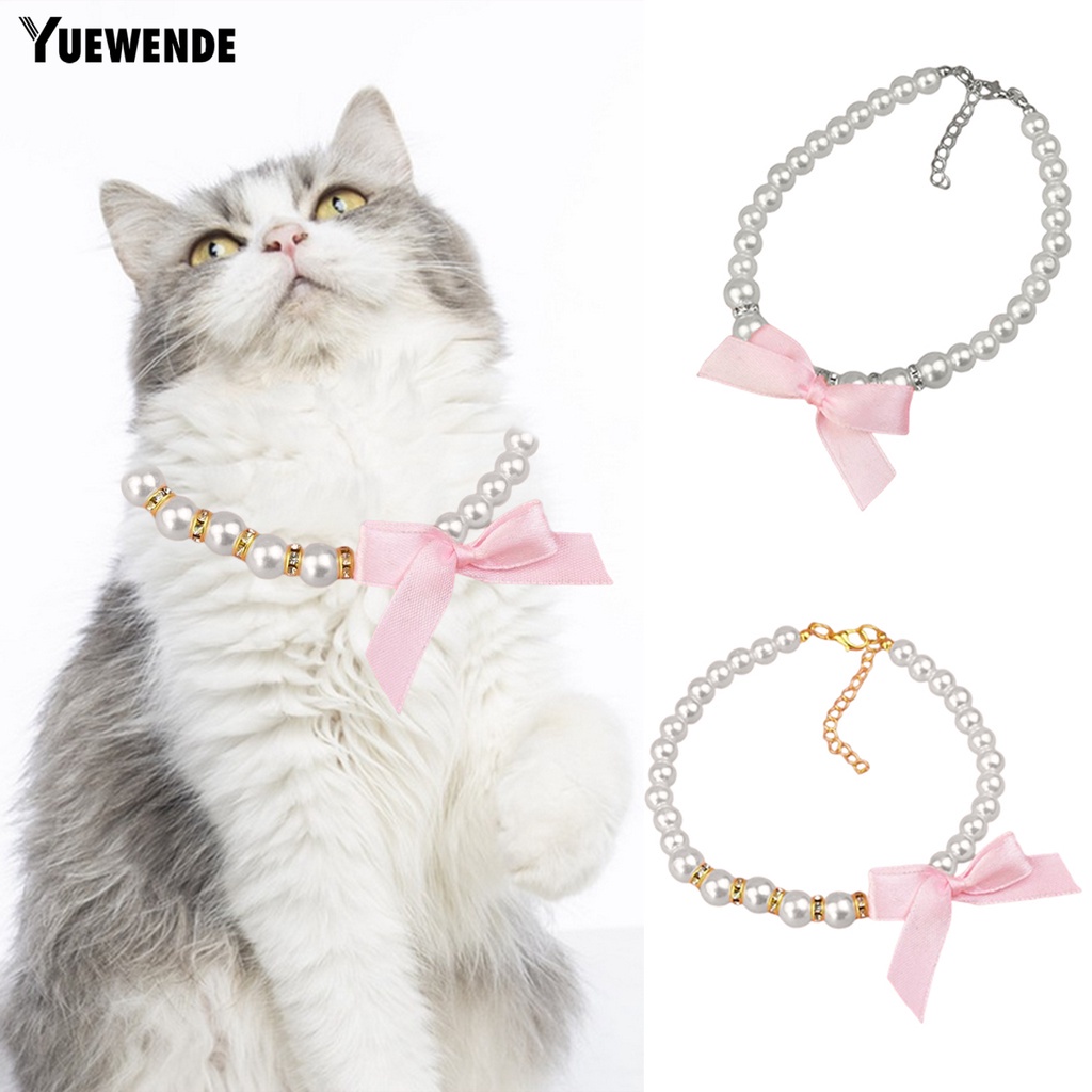 Vòng Cổ Đính Ngọc Trai Giả Kèm Dây Xích Nối Dài Khóa Kẹp Tôm Hùm / Nơ Xinh Xắn Cho Thú Cưng