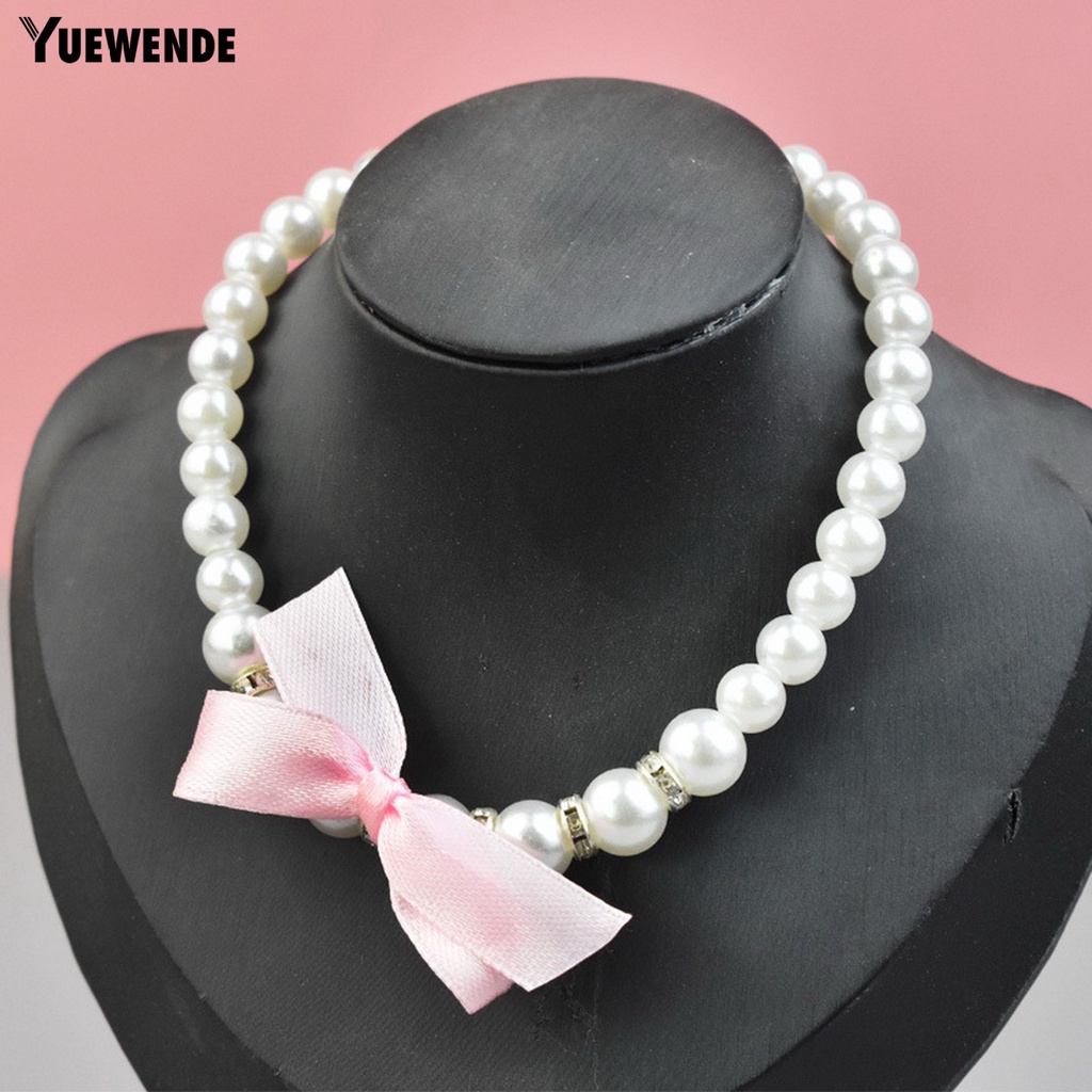 Vòng Cổ Đính Ngọc Trai Giả Kèm Dây Xích Nối Dài Khóa Kẹp Tôm Hùm / Nơ Xinh Xắn Cho Thú Cưng