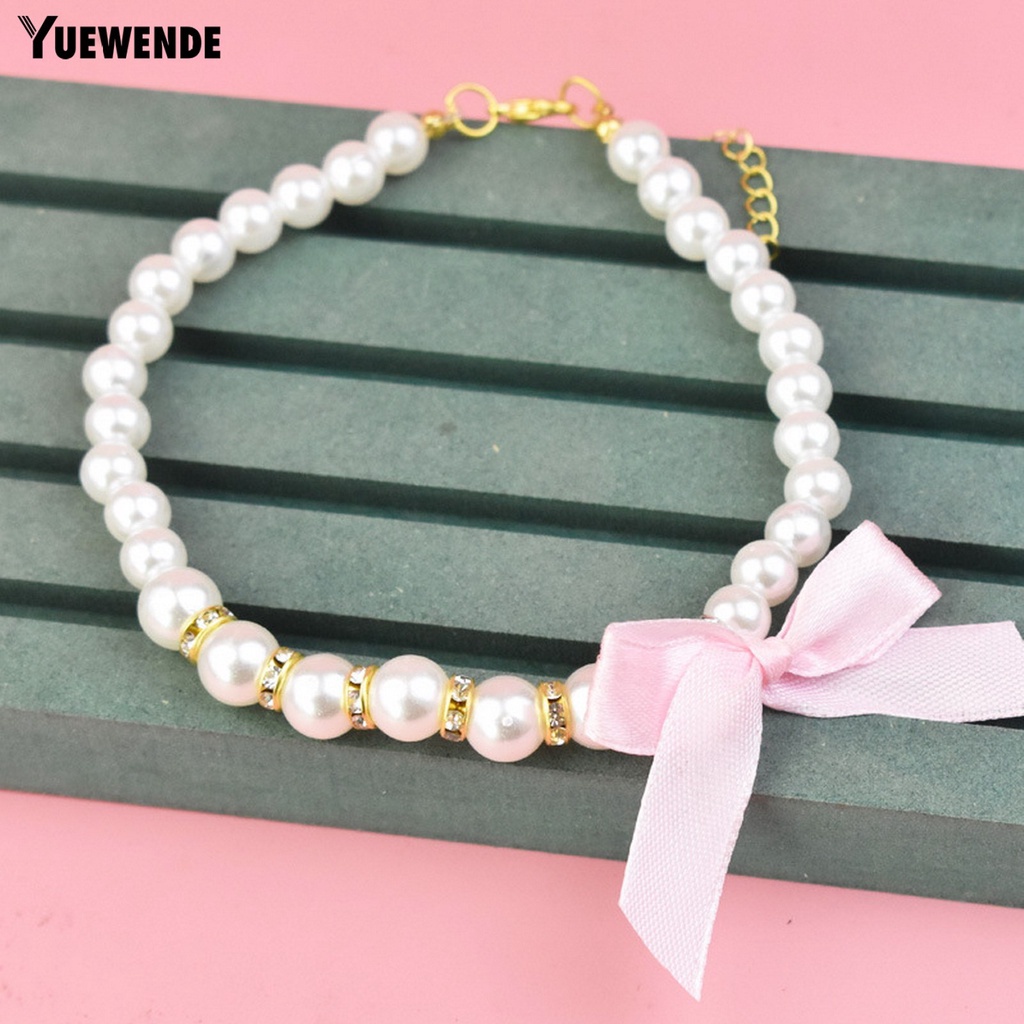 Vòng Cổ Đính Ngọc Trai Giả Kèm Dây Xích Nối Dài Khóa Kẹp Tôm Hùm / Nơ Xinh Xắn Cho Thú Cưng