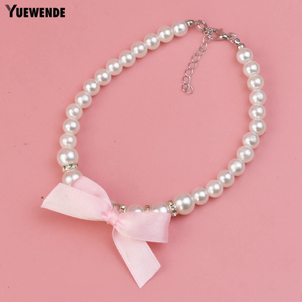 Vòng Cổ Đính Ngọc Trai Giả Kèm Dây Xích Nối Dài Khóa Kẹp Tôm Hùm / Nơ Xinh Xắn Cho Thú Cưng