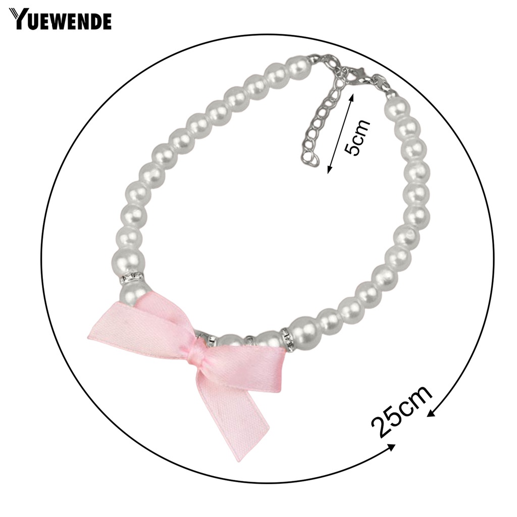 Vòng Cổ Đính Ngọc Trai Giả Kèm Dây Xích Nối Dài Khóa Kẹp Tôm Hùm / Nơ Xinh Xắn Cho Thú Cưng