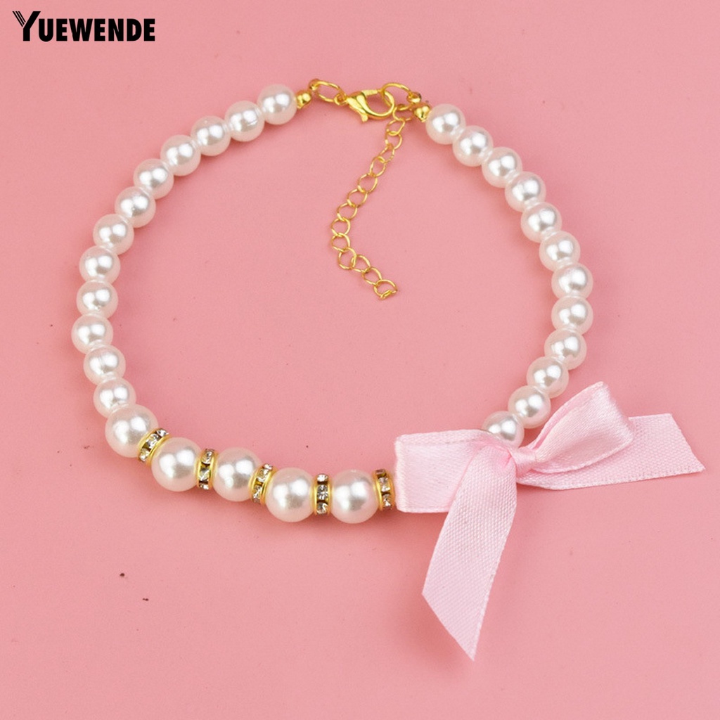 Vòng Cổ Đính Ngọc Trai Giả Kèm Dây Xích Nối Dài Khóa Kẹp Tôm Hùm / Nơ Xinh Xắn Cho Thú Cưng