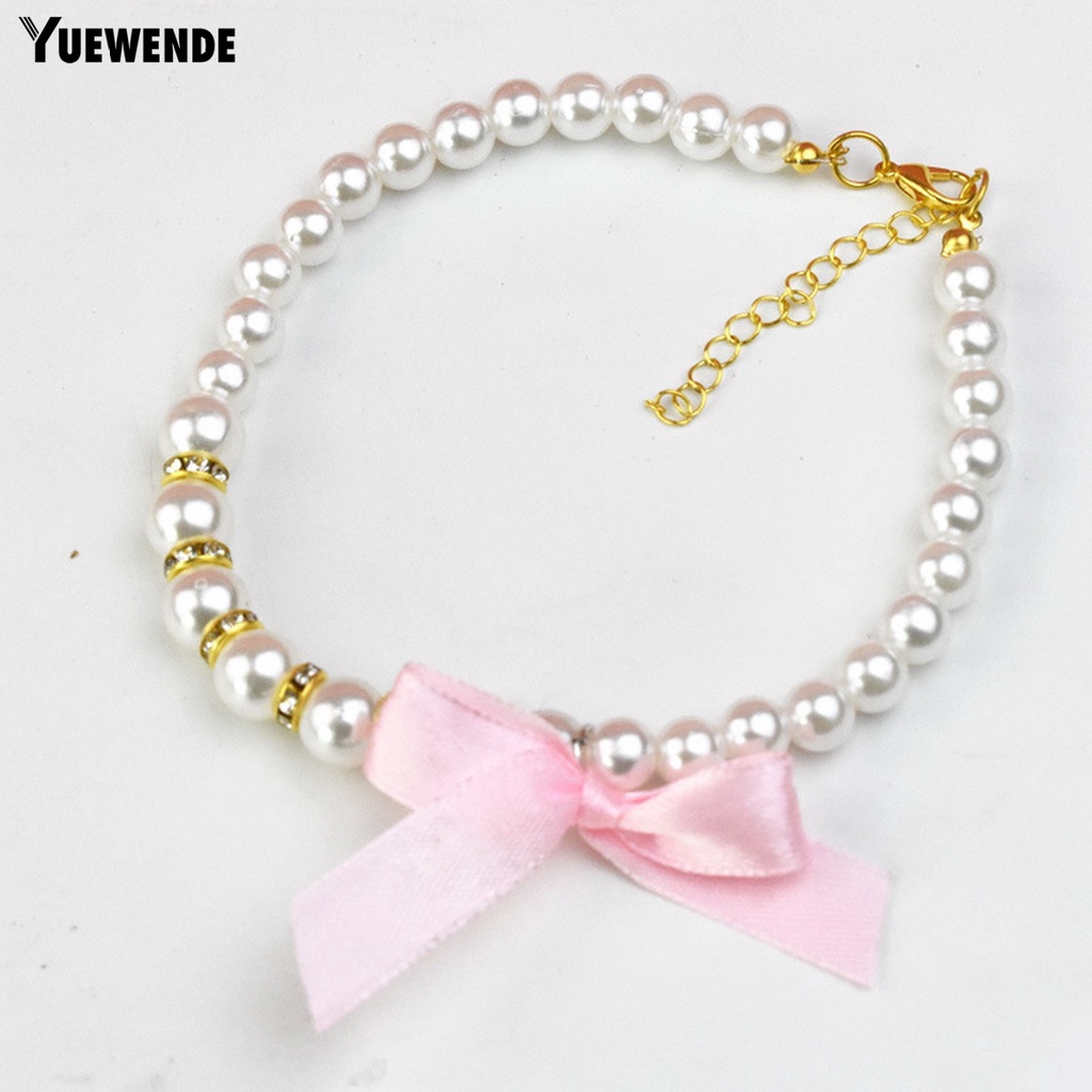 Vòng Cổ Đính Ngọc Trai Giả Kèm Dây Xích Nối Dài Khóa Kẹp Tôm Hùm / Nơ Xinh Xắn Cho Thú Cưng