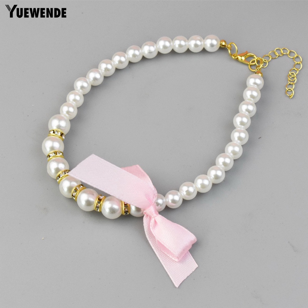 Vòng Cổ Đính Ngọc Trai Giả Kèm Dây Xích Nối Dài Khóa Kẹp Tôm Hùm / Nơ Xinh Xắn Cho Thú Cưng