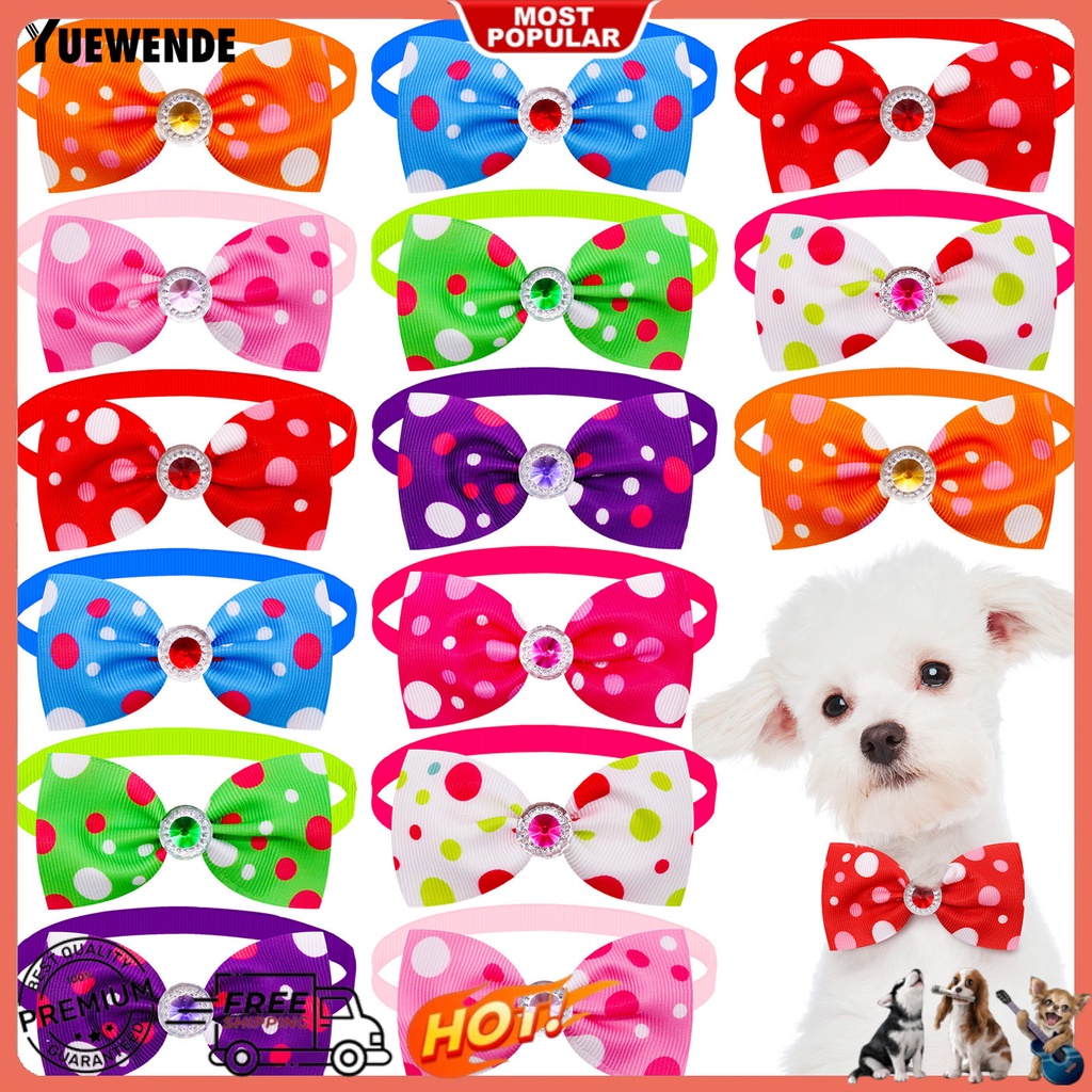 Set 5 Vòng Cổ Mềm Mại Thoải Mái Họa Tiết Chấm Bi Đính Nơ Cho Thú Cưng