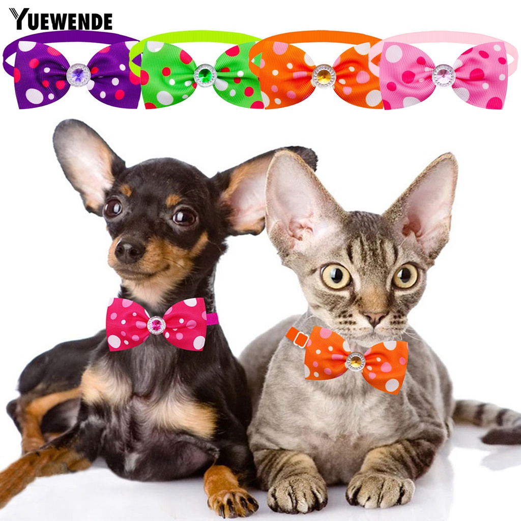 Set 5 Vòng Cổ Mềm Mại Thoải Mái Họa Tiết Chấm Bi Đính Nơ Cho Thú Cưng