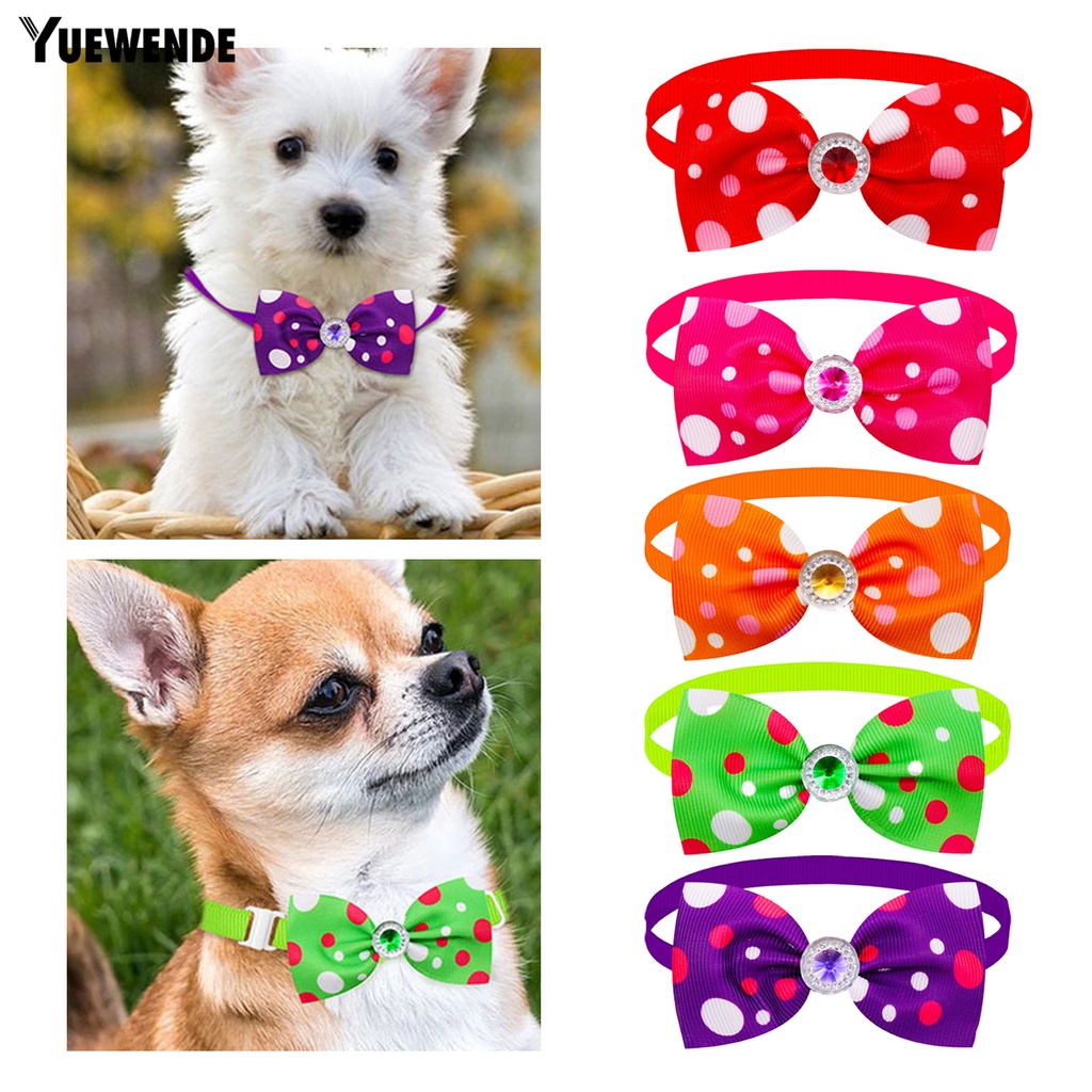 Set 5 Vòng Cổ Mềm Mại Thoải Mái Họa Tiết Chấm Bi Đính Nơ Cho Thú Cưng