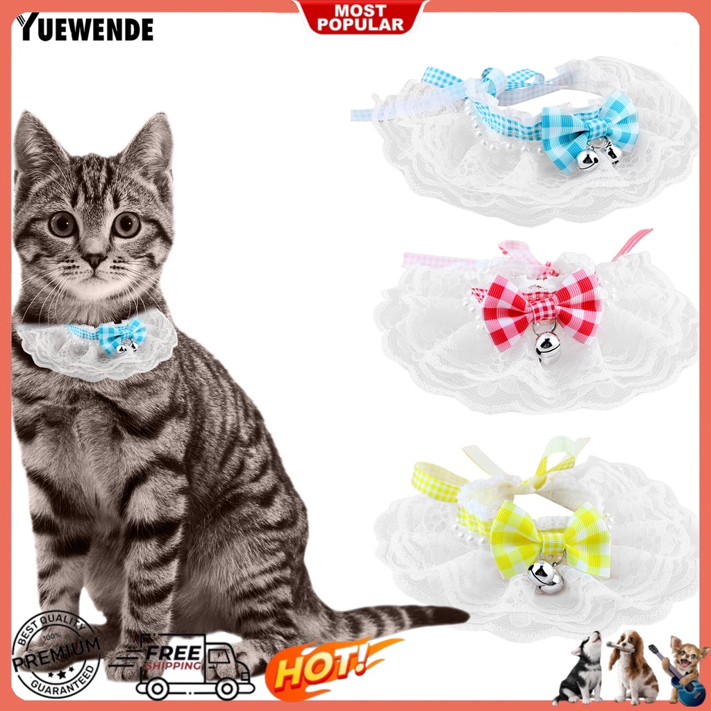 Yr.t Vòng Cổ Polyester Siêu Mềm Thắt Nơ Họa Tiết Kẻ Sọc Màu Sống Động Dễ Phối Đồ Có Chuông Cho Thú Cưng