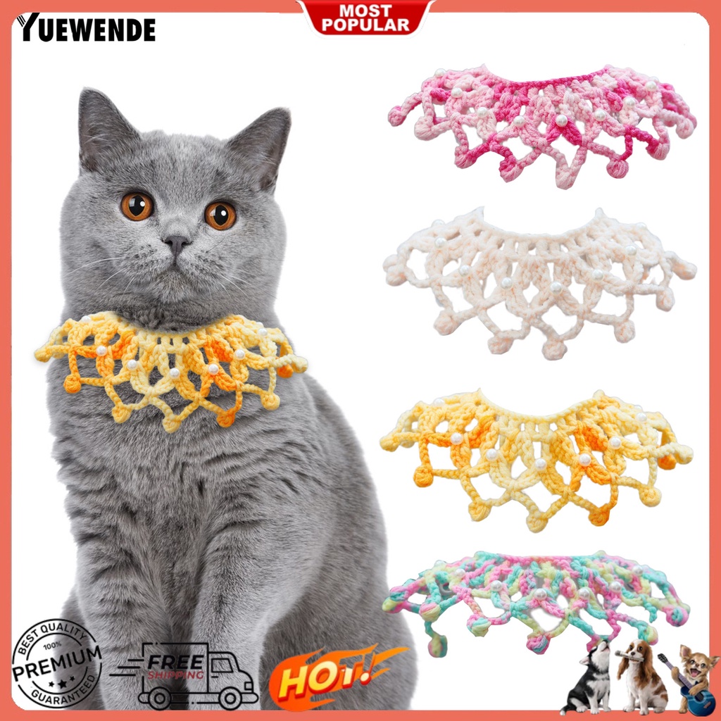 Yr.t Vòng Cổ Dệt Kim Đính Ngọc Trai Nhân Tạo Điều Chỉnh Được Chống Cắn Thoải Mái Mềm Mại Cho Thú Cưng