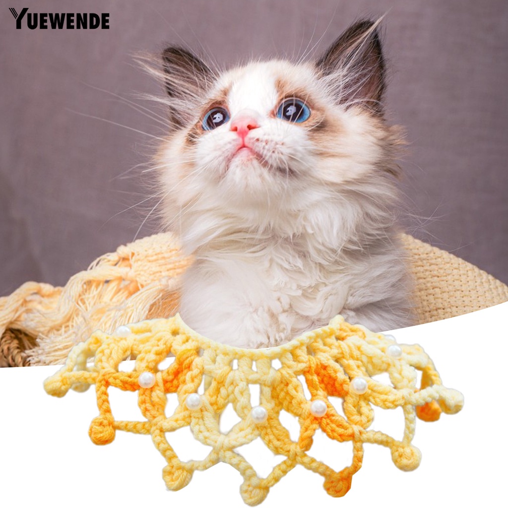 Yr.t Vòng Cổ Dệt Kim Đính Ngọc Trai Nhân Tạo Điều Chỉnh Được Chống Cắn Thoải Mái Mềm Mại Cho Thú Cưng