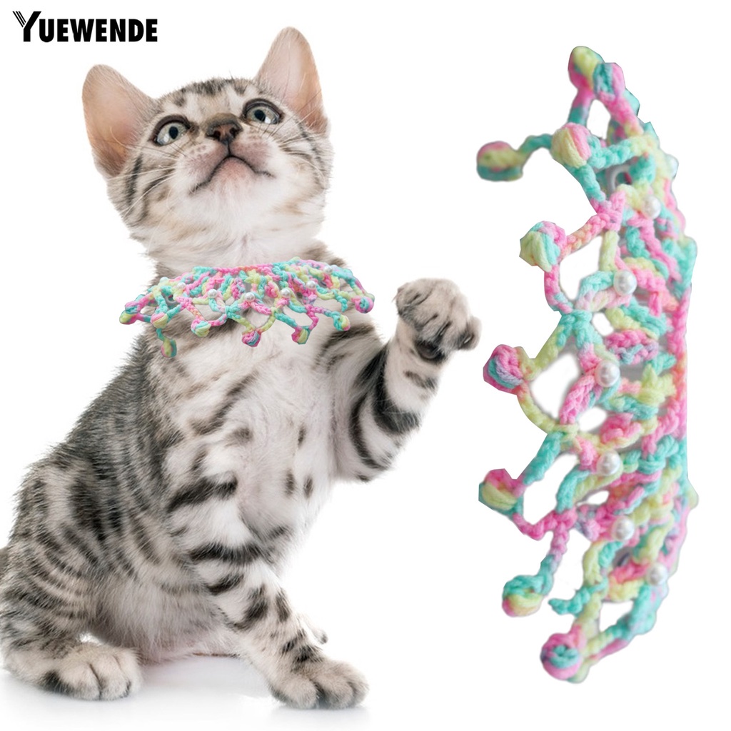 Yr.t Vòng Cổ Dệt Kim Đính Ngọc Trai Nhân Tạo Điều Chỉnh Được Chống Cắn Thoải Mái Mềm Mại Cho Thú Cưng