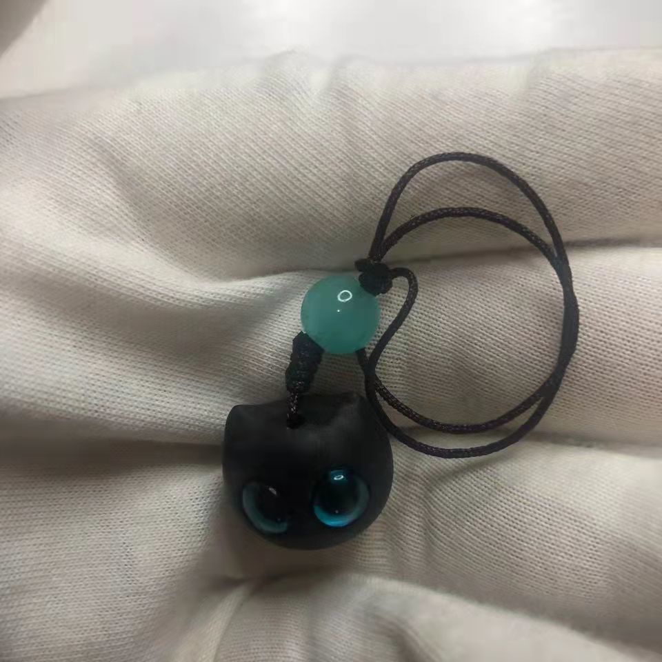 Mặt Dây Chuyền Điện Thoại Bằng Gỗ Đàn Hương Màu Tím Hình Mèo May Mắn Luo Xiaohei Trang Trí Túi Xách Không Thuần Đen