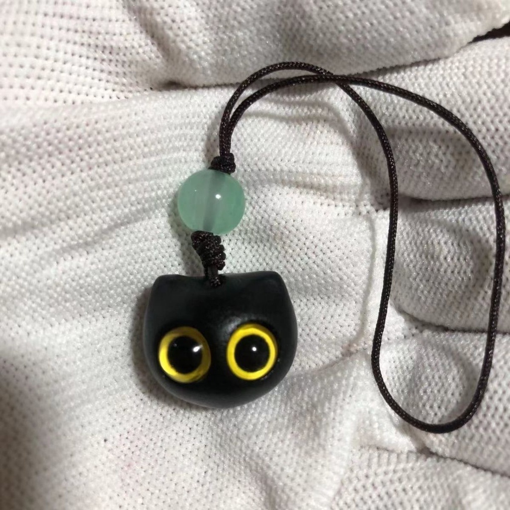 Mặt Dây Chuyền Điện Thoại Bằng Gỗ Đàn Hương Màu Tím Hình Mèo May Mắn Luo Xiaohei Trang Trí Túi Xách Không Thuần Đen