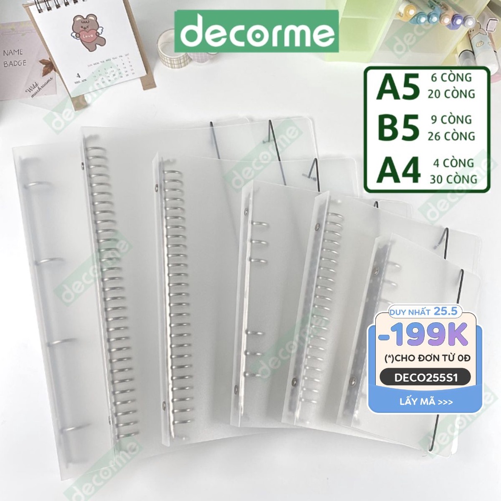 Sổ còng DecorMe bìa sổ còng A4 A5 B5 binder còng sắt 4 9 6 20 26 30 còng làm sổ tay, sổ ghi chép, take notes, bujo.