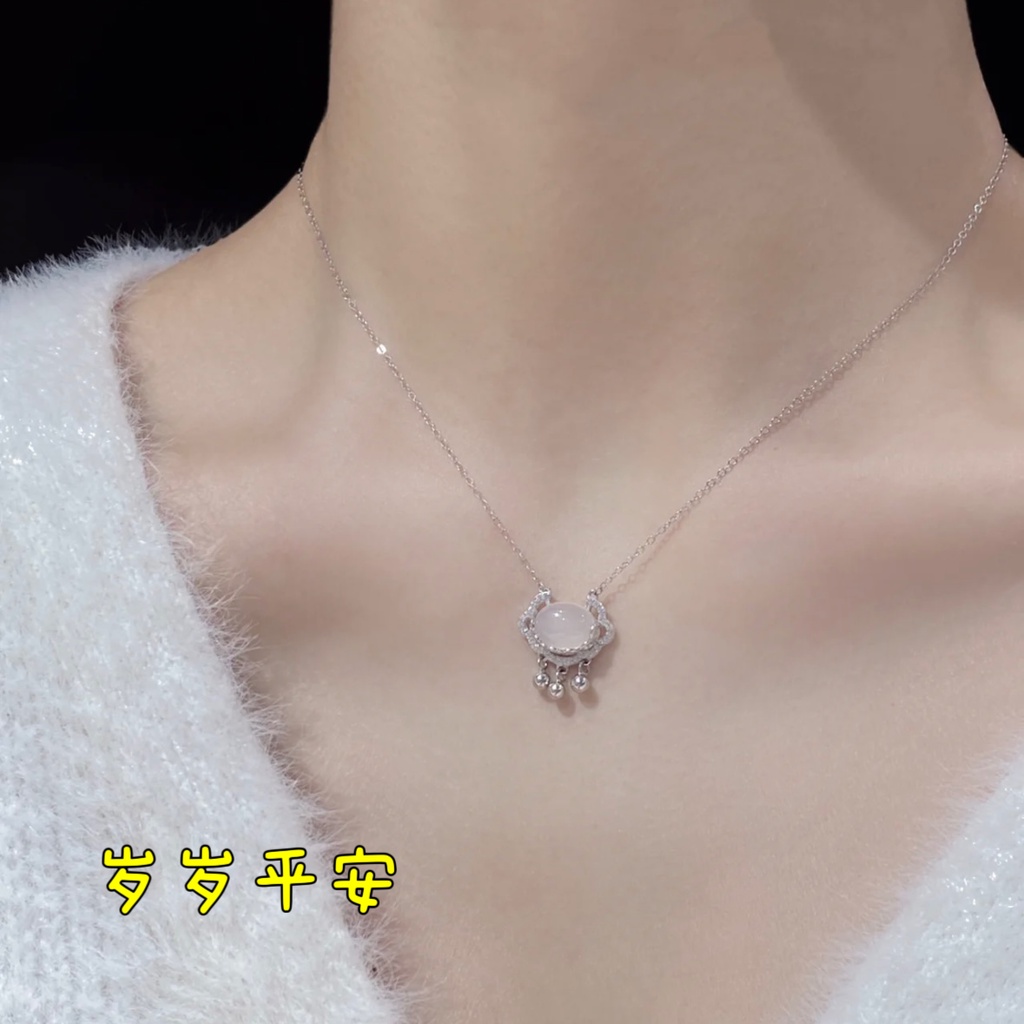 Vòng cổ Mạ Bạc 925 Mặt Đá Ngọc Bích Trắng Sang Trọng Cho Nữ