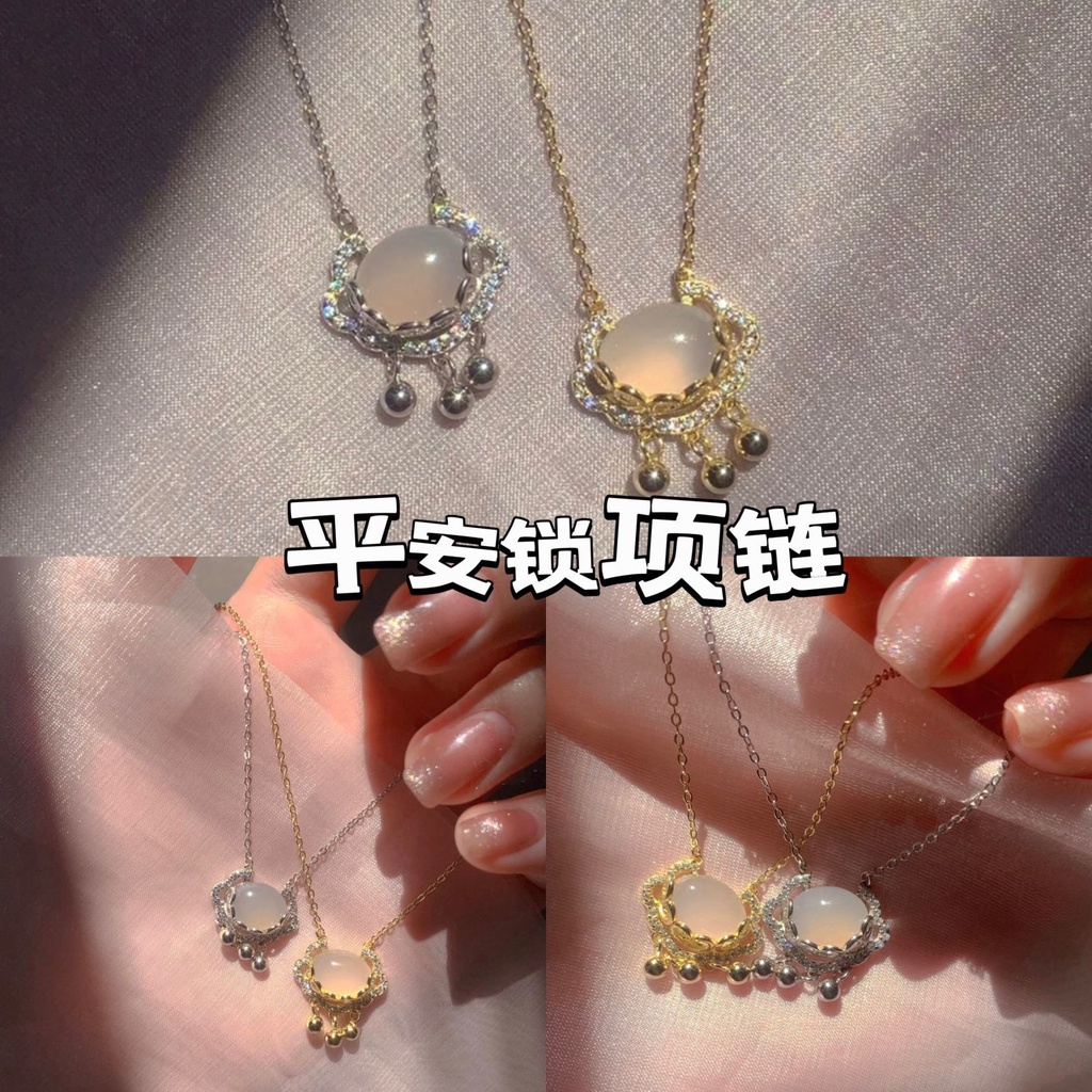 Vòng cổ Mạ Bạc 925 Mặt Đá Ngọc Bích Trắng Sang Trọng Cho Nữ