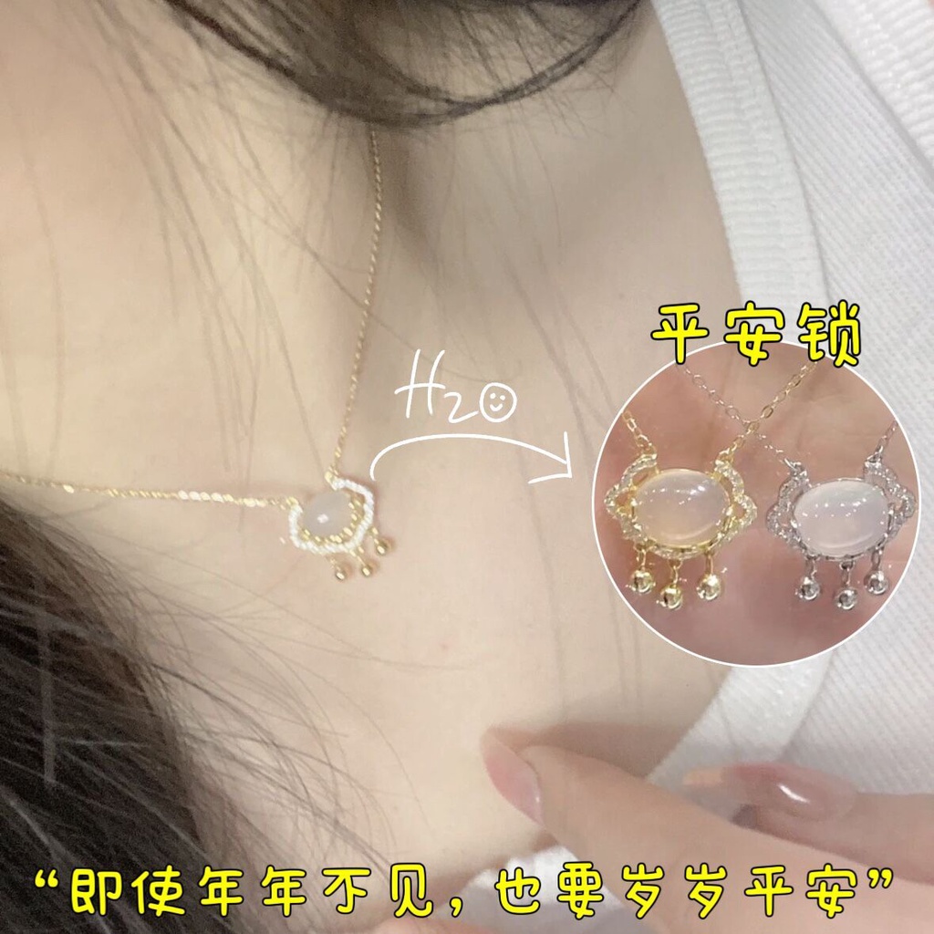 Vòng cổ Mạ Bạc 925 Mặt Đá Ngọc Bích Trắng Sang Trọng Cho Nữ