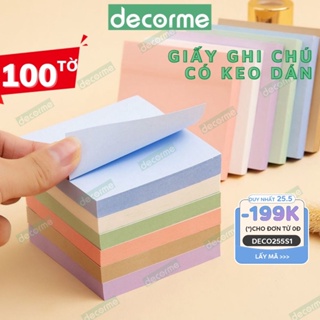 Hình ảnh Set 100 tờ giấy ghi chú DecorMe giấy note nhiều màu sắc size 76*76mm có keo dán phụ kiện văn phòng phẩm tiện lợi SMN