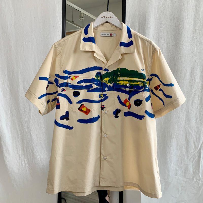 Esc MAN STUDIO / Áo Sơ Mi Ngắn Tay Dáng Rộng oversize Họa Tiết Graffiti Độc Đáo Mùa Hè