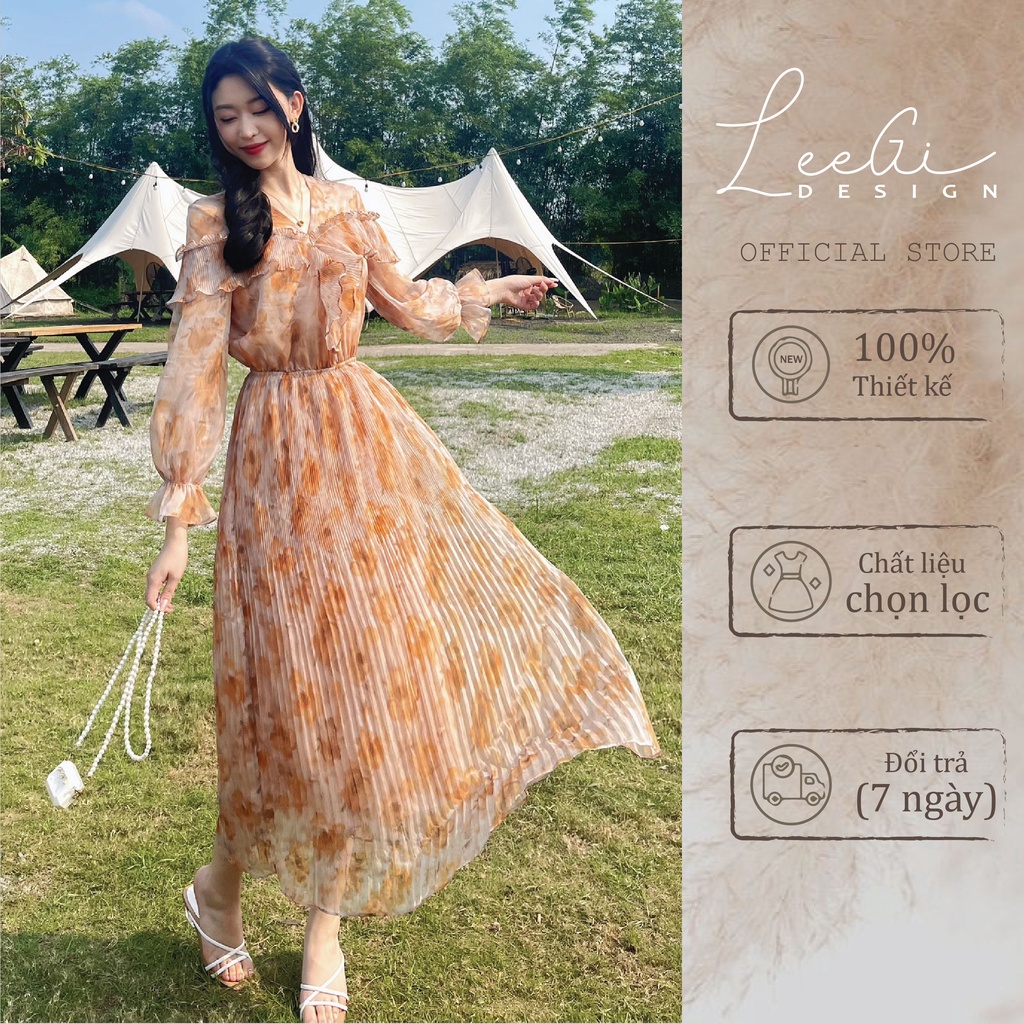 Váy hoa nhí bèo tăm loang LeeGi Design phong cách hàn quốc tiểu thư Min6125 Min6124