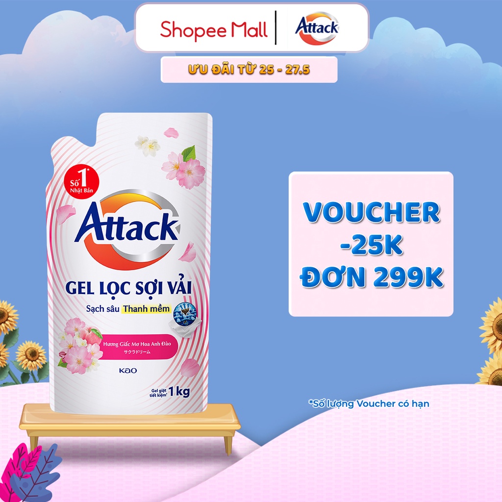 Gel Giặt Attack Hương Giấc Mơ Hoa Anh Đào Túi 1Kg