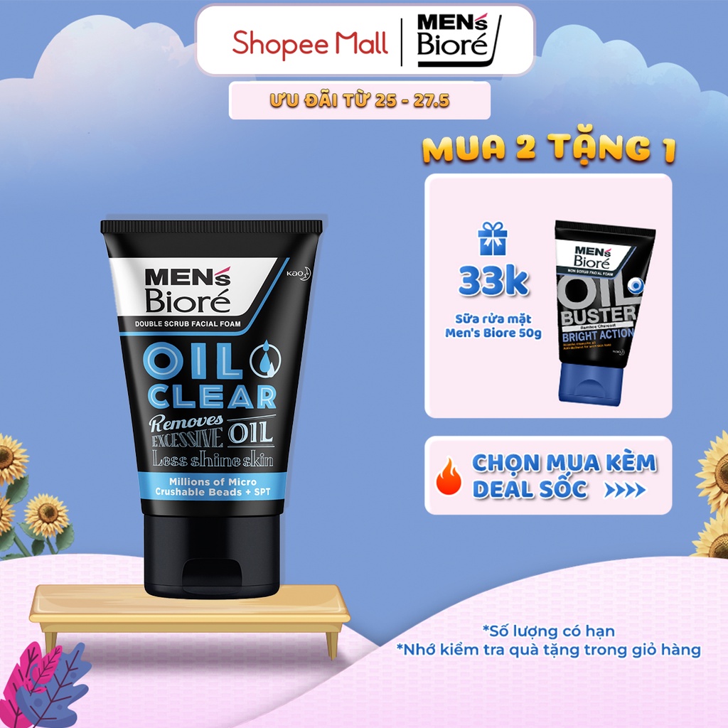Sữa Rửa Mặt Men Biore Hạt Tác Động Kép Sạch Nhờn 100g