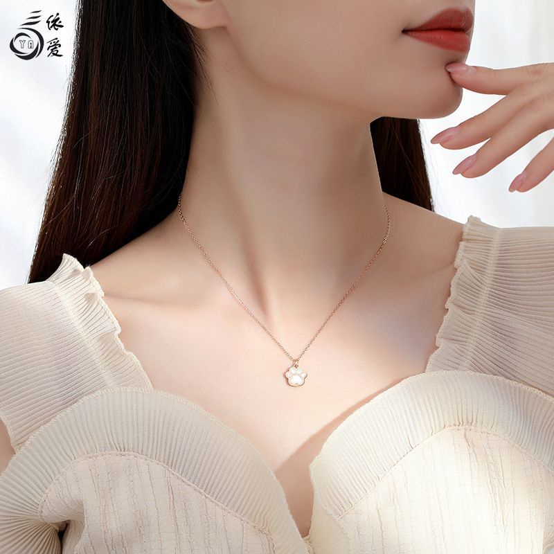 Vòng cổ Bạc 925 Mặt Hình Dấu Chân Mèo Chống Oxy Hóa Không Phai Màu Cho Nữ