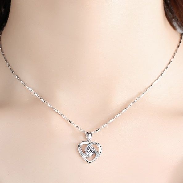 Vòng cổ Bạc s925 Mặt Hình Trái Tim Cao Cấp Cho Nữ