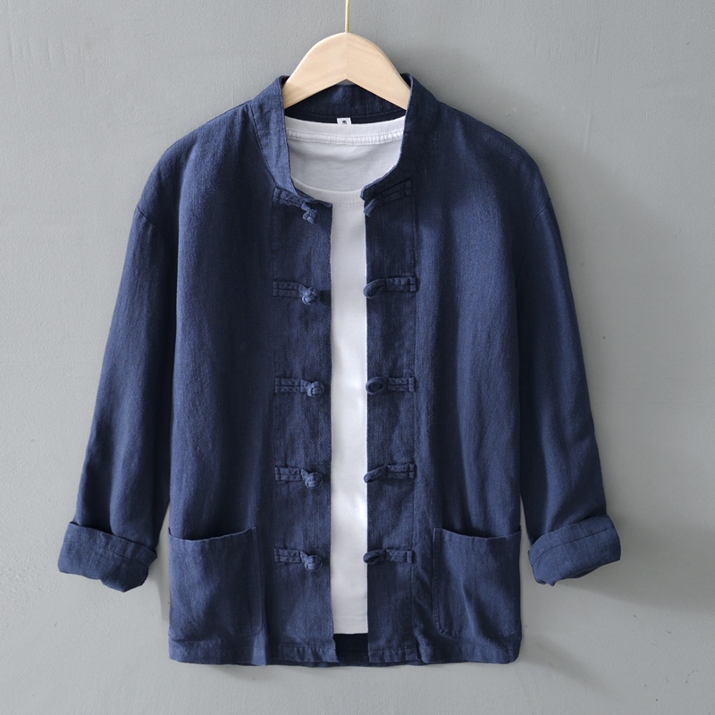 Áo Sơ Mi Cotton Lanh Mỏng Tay Dài Cài Nút Kiểu Trung Hoa Retro Thời Trang Xuân Hè Cho Nam