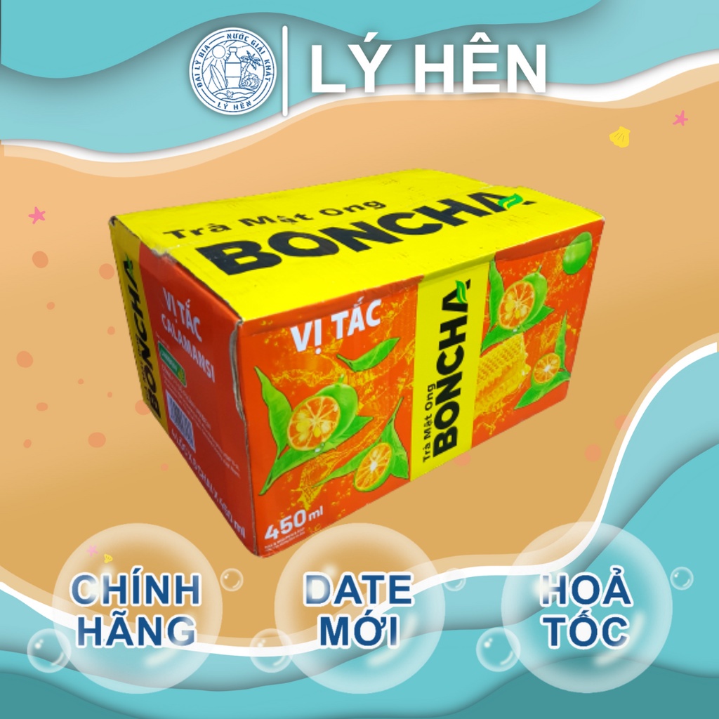 Thùng 24 Chai Trà Mật Ong Boncha Vị Việt Quất - Chanh - Tắc Chai Nhựa Pep 450ml Date Luôn Mới