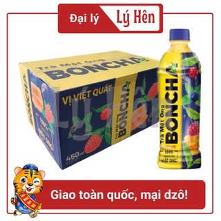 Thùng 24 chai trà mật ong boncha vị việt quất - chanh - tắc chai nhựa pep 450ml date luôn mới