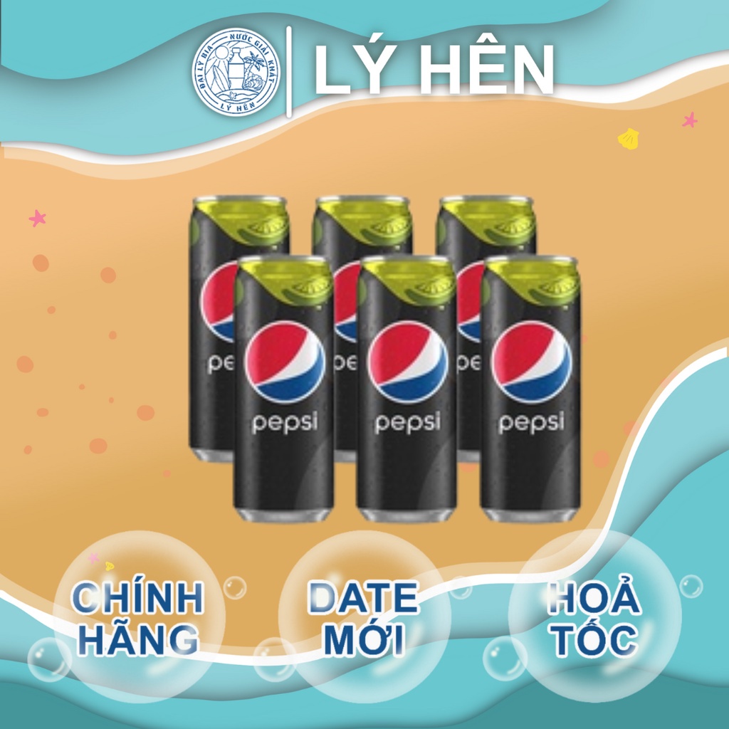 Lốc 6 Lon Nước Ngọt Có Gas Pepsi Cola Chanh Không Calo Soft Drink Lon 330ml Date Luôn Mới