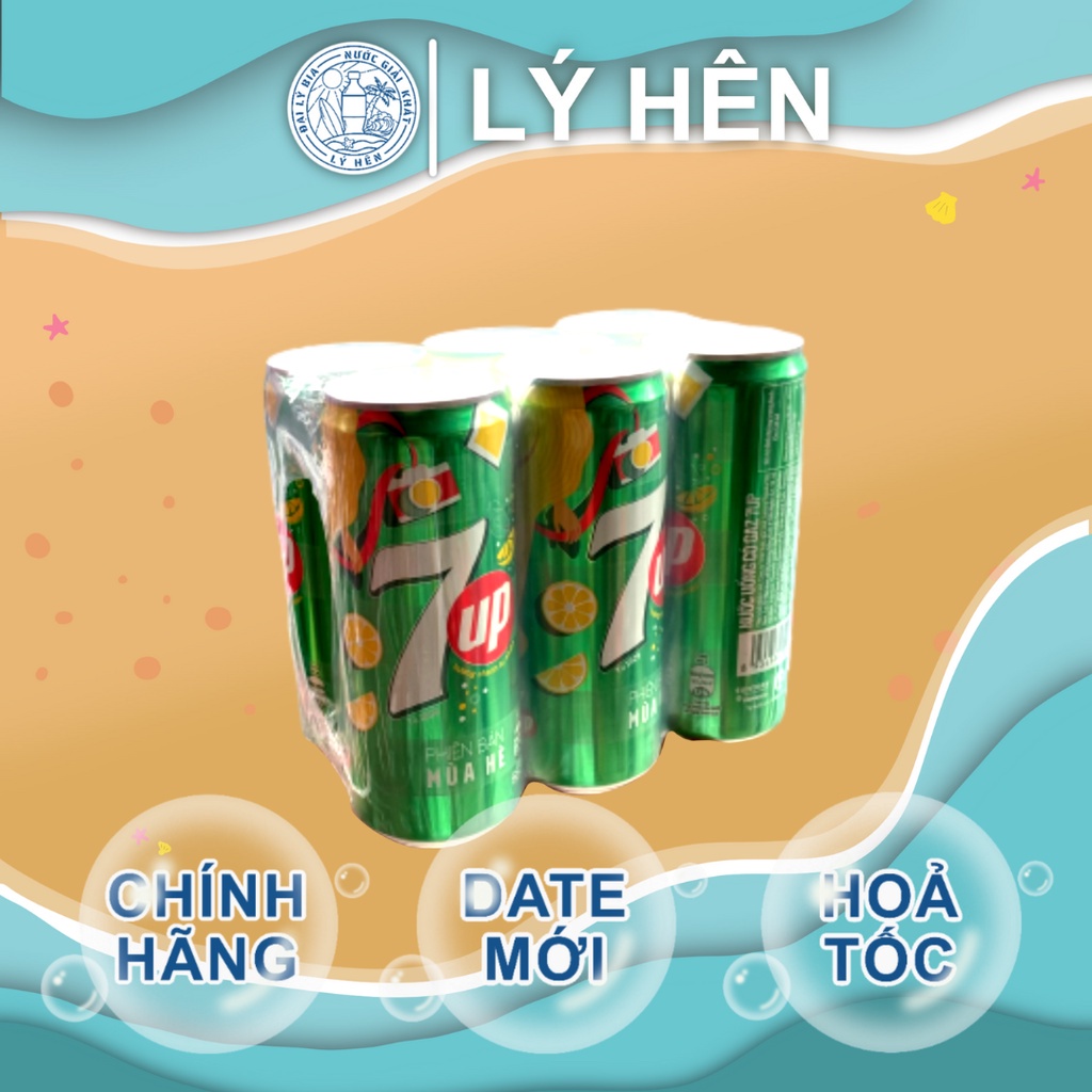 Lốc 6 Lon Nước Ngọt Có Gas Bao Bì Xuân Tết 7up Cola Soft Drink Lon 330ml Date Luôn Mới