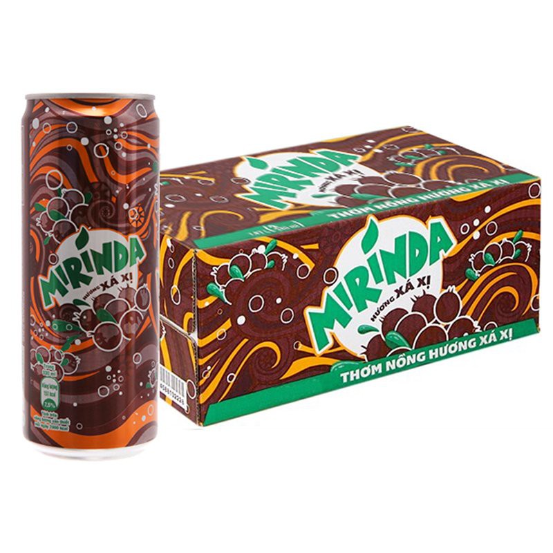 Thùng 24 Lon Nước Ngọt Có Gas Mirinda Xá Xị - Soft Drink Lon 330ml Date Luôn Mới