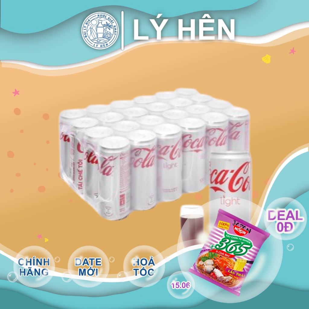 Thùng 24 Lon Nước Ngọt Có Gas Coca Cola Light Không Đường Soft Drink Lon 330ml Date Luôn Mới - Đại Lý Bia Lý Hên