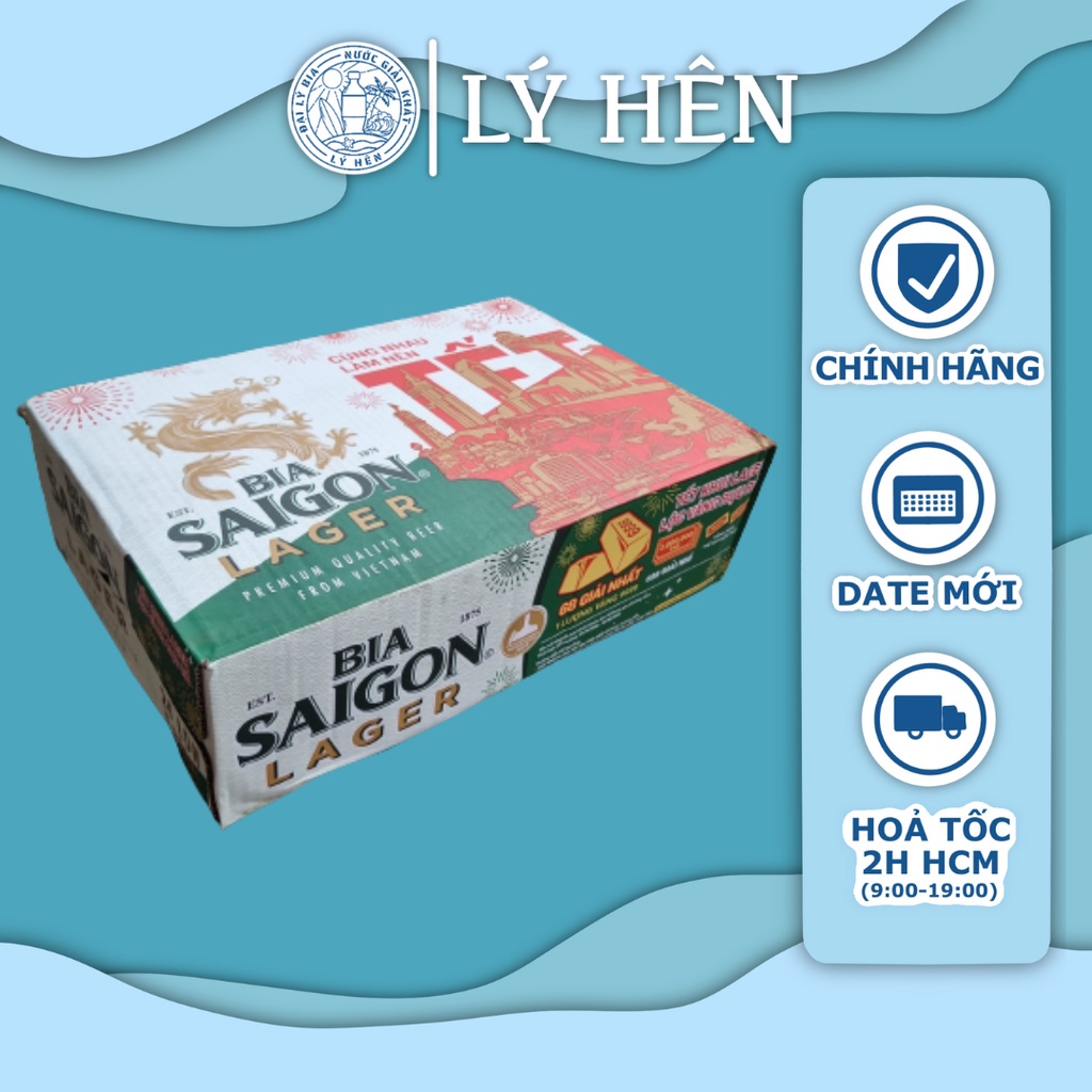 Thùng 24 Lon Bia Saigon Larger Bao Bì Xuân Tết Sài Gòn Trắng 330ml/Lon Date Luôn Mới