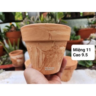 Chậu đất nung - chậu ly gờ loang màu miệng 11, cao 9.5