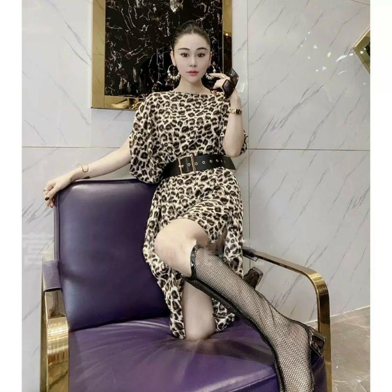 Hàng nhập - Đầm dáng suông lụa họa tiết da beo, váy xuông cánh dơi tà chéo dự tiệc hay dạo phố thật sang trọng NNQB19.5