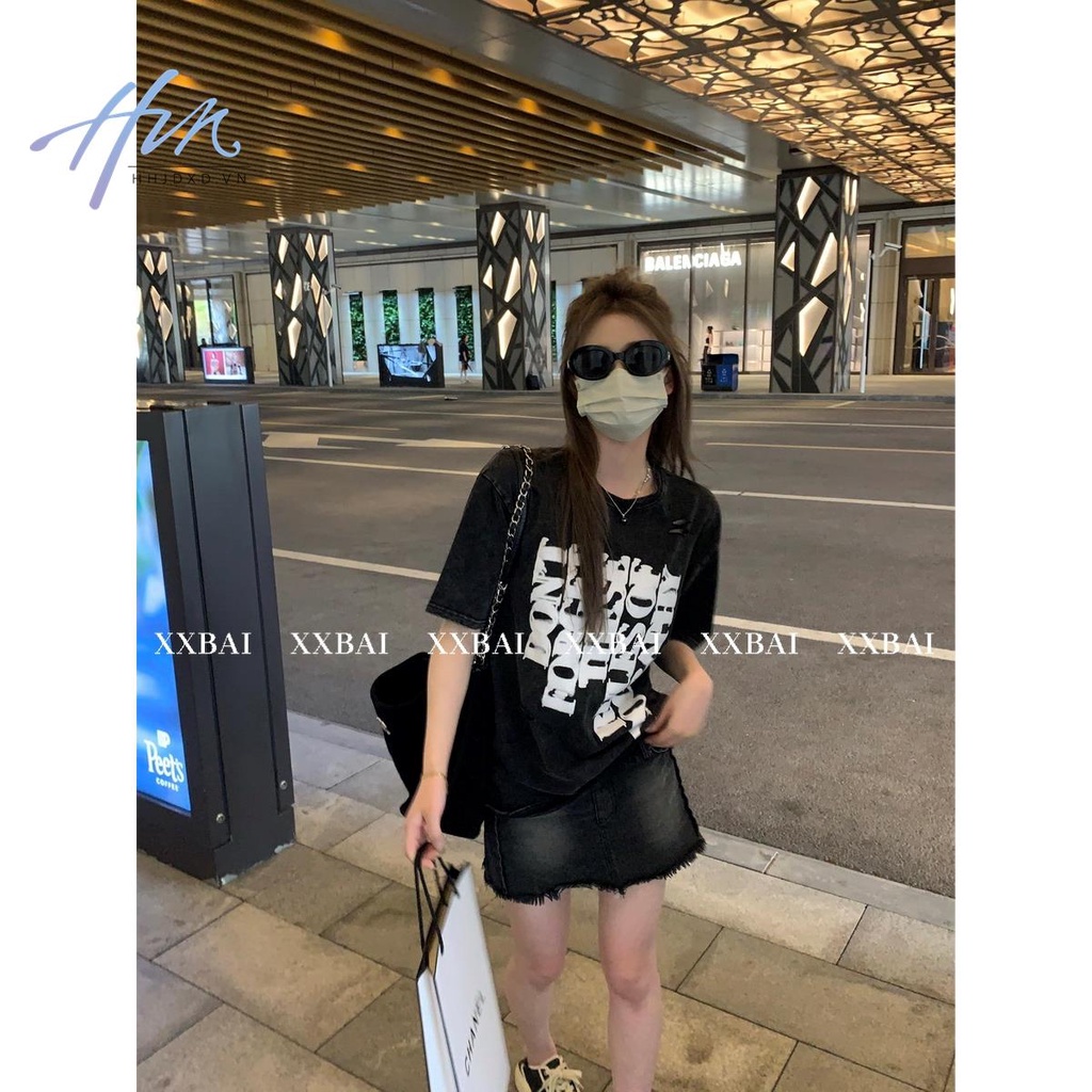 Áo Thun Tay Ngắn In Chữ Thiết Kế Rách Thời Trang Mùa Hè 2023 Phong Cách Mỹ Hàng Mới Dành Cho Bạn Nữ