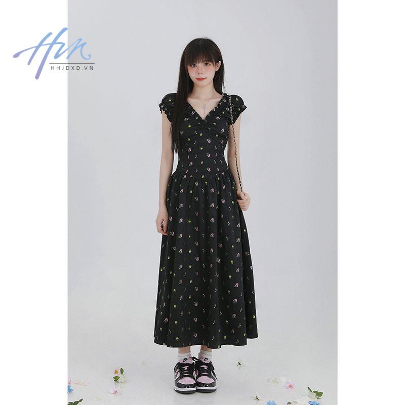 Đầm Hoa Ngắn Màu Đen Thời Trang Phong Cách Mới 2023