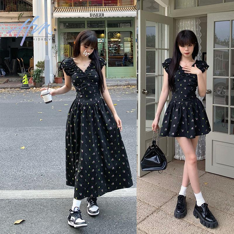 Đầm Hoa Ngắn Màu Đen Thời Trang Phong Cách Mới 2023